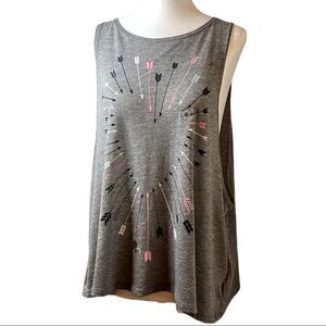 Live Love Dream gray muscle shirt wide sleeve opening heart motif w/ arrows XL